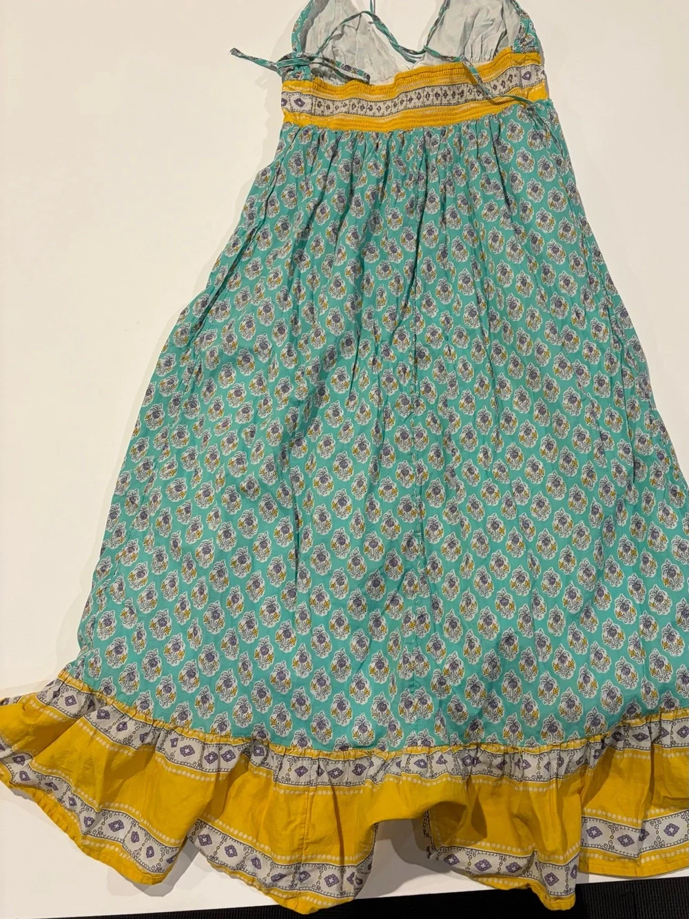 J. Crew Mint Maxi Dress with Yellow Waist and Hem
